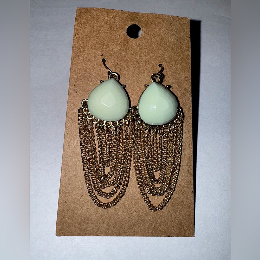 Elegant Handmade Gold and light Sage Chandelier Earrings